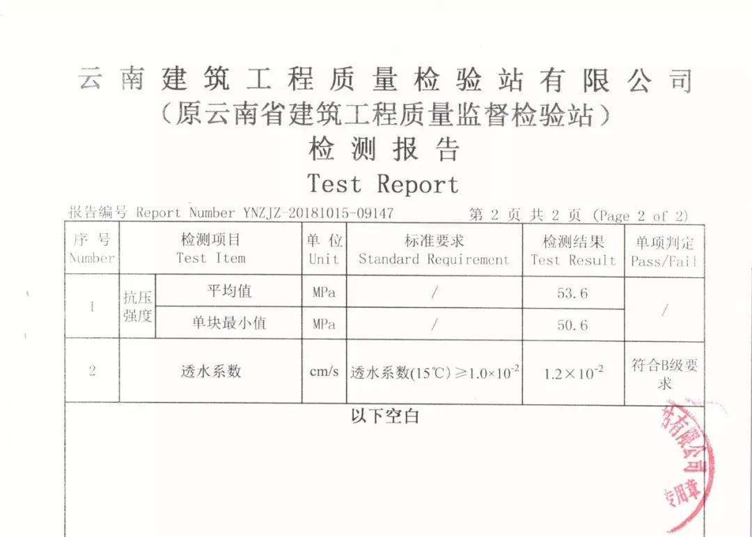 高強(qiáng)高透水性透水磚檢測報告